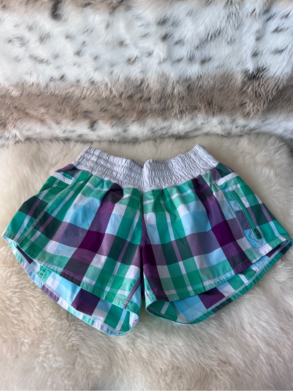 Lululemon Plaid Running Shorts - Green & Purple